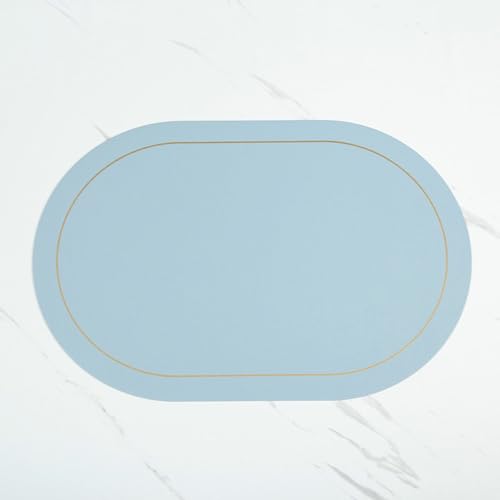 Beydodo Platzdeckchen Waschbar Leder, Tischsets Platzsets 4er Set Einfarbig Platzset Tischset Oval 45x30 Hellblau für Küche Speisetisch Beydodo Platzdeckchen Waschbar Leder, Tischsets Platzsets 4er Set Einfarbig Platzset Tischset Oval 45x30 Hellblau für Küche Speisetisch von Beydodo