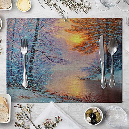 Beydodo Platzset 2er Set rutschfest 40x30CM, Sonnenaufgang Wald und See Tischset Stoff Waschbar von Beydodo