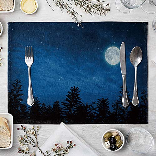 Beydodo Platzset 4er Set Abwischbar, Nacht Mond und Wald Tischset StStoff rutschfest 40x30CM von Beydodo