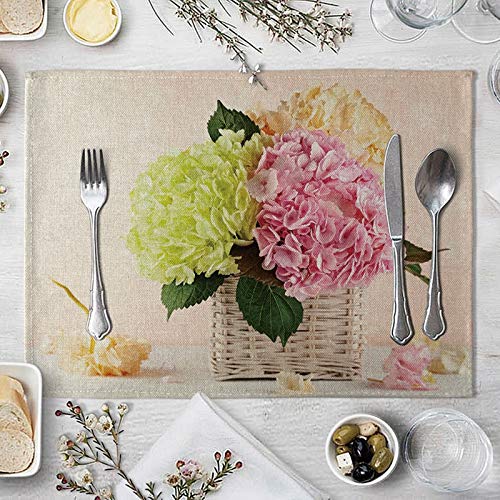 Beydodo Platzset Tischset 4er Set 40x30CM, Hortensie Blumen Platzmatten Abwaschbar Stoff von Beydodo