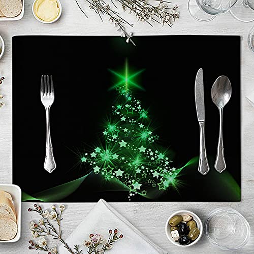 Beydodo Platzset Weihnachten Baumwolle 32x42CM, Tischset Abwaschbar 4er Set Grün Weihnachtsbaum mit Sterne Platzdeckchen für Holztisch Esstisch von Beydodo