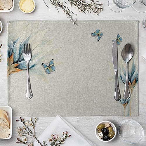 Beydodo Platzset rutschfest Platzdeckchen Stoff 40x30CM, Tischset Abwaschbar 4er Set Blumen und Schmetterling von Beydodo