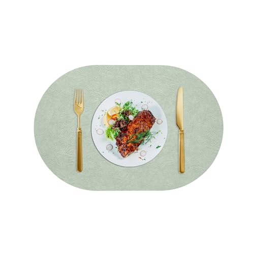 Beydodo Platzsets Oval 2er Set Hellgrün Beige, Tischsets Abwaschbar 45x30 Beidseitig Textur Platzdeckchen PVC Nordisch für Küche Speisetisch von Beydodo