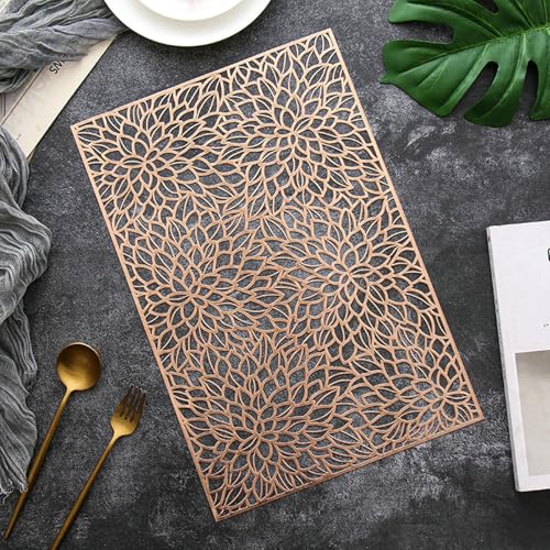 Beydodo Platzsets Rechteckig 30x45CM Rosegold 2er Set, Platzdeckchen Abwaschbar Outdoor mit Motiv Lotusblumen Nordisch Tischsets PVC rutschfest für Draußen Runden Tisch von Beydodo