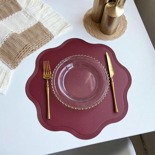 Beydodo Platzsets Rund 4er Set Rot, Tischsets Abwaschbar 38 Blumen Platzdeckchen PVC Nordisch für Küche Speisetisch von Beydodo