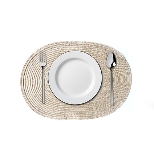 Beydodo Platzsets Waschbar Stoff, Tischsets Abwaschbar 6er Set Gewebt mit Blumen Platzdeckchen Oval 50x35CM Beige für Küche Speisetisch von Beydodo