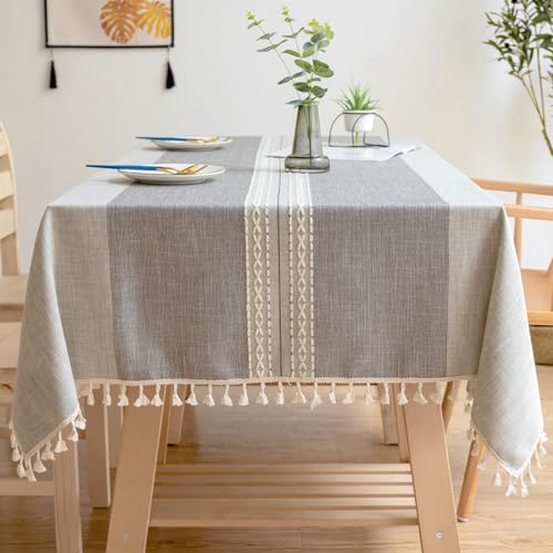 Beydodo Tischdecke 140x260CM Outdoor Wetterfest, Tischtuch Grau Jacquard mit Gestreift Muster Garten Tischdecken Abwaschbar für Draußen von Beydodo