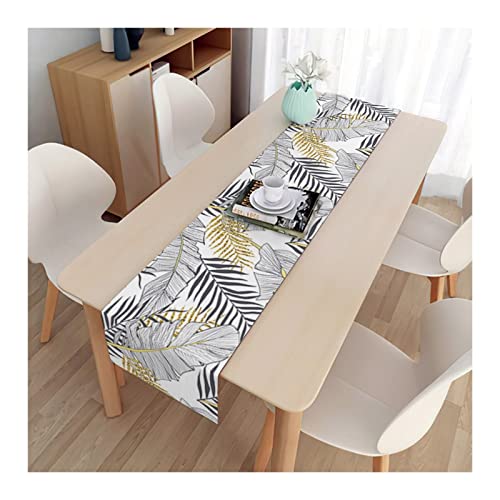 Beydodo Tischläufer Weiß Schwarz 33x180, Tischläufer Leinen mit Blätter Muster Tischläufer Outdoor Hochzeit Modern Tischdekoration von Beydodo