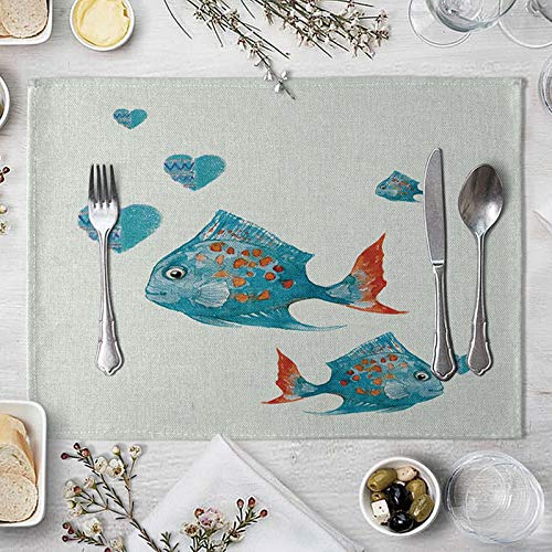 Beydodo Tischset 2er Set Platzdeckchen Stoff, Fische Platzset Abwaschbar rutschfest 40x30CM von Beydodo