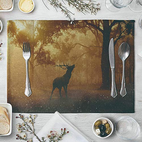 Beydodo Tischset 2er Set Stoff 40x30CM, Hirsch Wald Platzset rutschfest Platzdeckchen Abwaschbar von Beydodo