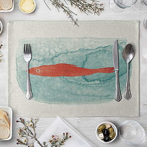 Beydodo Tischset Platzset 2er Set Stoff 40x30CM, Platzmatten Platzdeckchen Abwaschbar Fisch im Aquarium von Beydodo