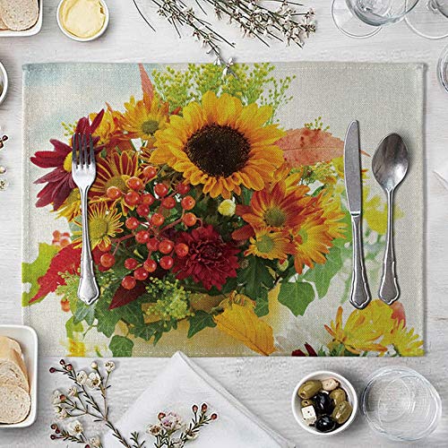 Beydodo Tischset Stoff Waschbar 40x30CM, Platzset 4er Set rutschfest Sonnenblume von Beydodo