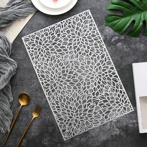 Beydodo Tischsets Abwaschbar 2er Set, Platzsets PVC 30x45CM Silber mit Motiv Lotusblumen Nordisch Platzdeckchen rutschfest für Draußen Esstisch Beydodo Tischsets Abwaschbar 2er Set, Platzsets PVC 30x45CM Silber mit Motiv Lotusblumen Nordisch Platzdeckchen rutschfest für Draußen Esstisch von Beydodo