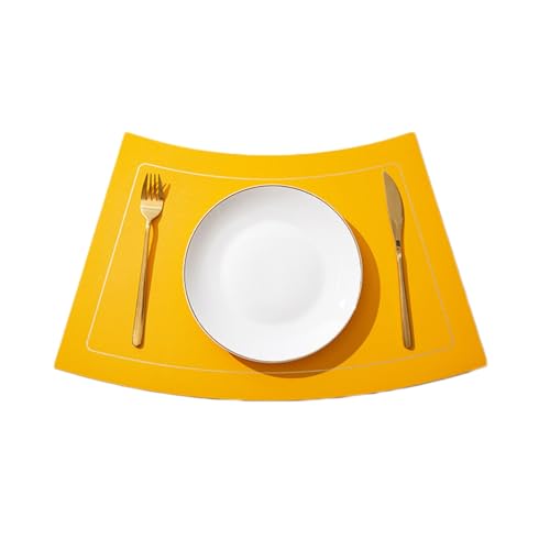 Beydodo Tischsets Platzsets Abwaschbar 4er Set, Platzdeckchen Leder 50x30 Modern Beidseitig mit Gold Linien Tischset Platzset rutschfest Gelb Hellgrau von Beydodo