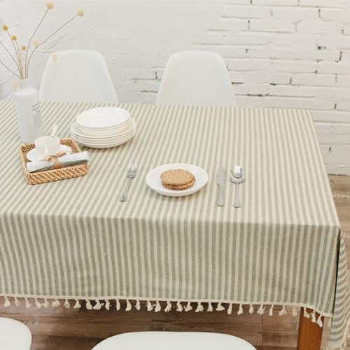 Beydodo Tischtuch Grün 140x220CM, Tischdecken Outdoor Eckig Vertikale Streifen mit Quasten Tischdecke Abwaschbar für Draußen von Beydodo