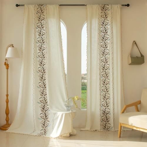 Beydodo Verdunklungsvorhänge Stangendurchzug 140x91CM, Gardinen Blickdicht 2er Set Beige Leinenoptik Stickerei mit Blätter Muster Modern Schiebevorhänge Kinderzimmer Wohnzimmer Beydodo Verdunklungsvorhänge Stangendurchzug 140x91CM, Gardinen Blickdicht 2er Set Beige Leinenoptik Stickerei mit Blätter Muster Modern Schiebevorhänge Kinderzimmer Wohnzimmer von Beydodo