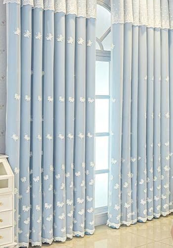 Beydodo Verdunklungsvorhänge mit Haken 107x138CM, Gardinen Blickdicht 2er Set Blau Doppellagig Weiß Fenstergaze Stickerei mit Schmetterlinge Modern Schiebevorhänge Kinderzimmer Wohnzimmer Beydodo Verdunklungsvorhänge mit Haken 107x138CM, Gardinen Blickdicht 2er Set Blau Doppellagig Weiß Fenstergaze Stickerei mit Schmetterlinge Modern Schiebevorhänge Kinderzimmer Wohnzimmer von Beydodo