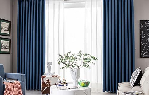 Beydodo Verdunklungsvorhänge mit Ösen 2er Set, Vorhänge Blickdicht Leinenoptik Modern Einfach 132x183CM Vorhang Verdunkelnd Wohnzimmer Kinderzimmer, Dunkelblau von Beydodo