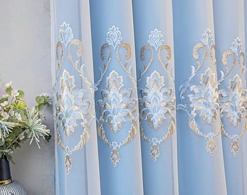 Beydodo Vorhänge Blickdicht mit Haken, Gardinen Verdunklung 2er Set 107x147CM Blau Doppellagig Weiß Fenstergaze Stickerei mit Vintage Blumen Muster Schiebevorhänge Kinderzimmer Schlafzimmer Beydodo Vorhänge Blickdicht mit Haken, Gardinen Verdunklung 2er Set 107x147CM Blau Doppellagig Weiß Fenstergaze Stickerei mit Vintage Blumen Muster Schiebevorhänge Kinderzimmer Schlafzimmer von Beydodo