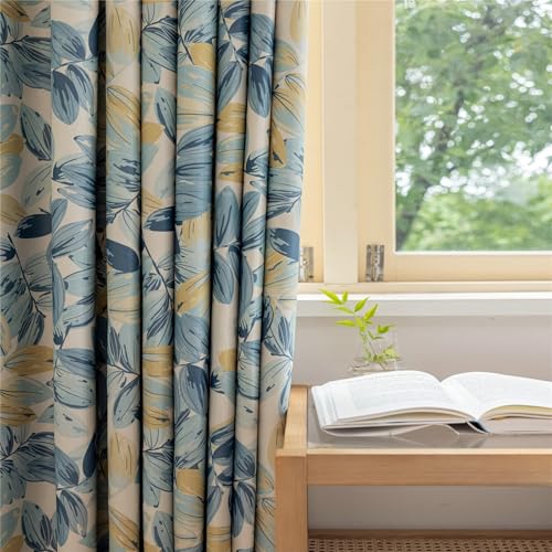 Beydodo Vorhänge Blickdicht mit Haken, Gardinen Verdunklung 2er Set 132x274CM Blau Gedruckt mit Blätter Muster Modern Schiebevorhänge Verdunkelungsvorhang Schlafzimmer Kinderzimmer Beydodo Vorhänge Blickdicht mit Haken, Gardinen Verdunklung 2er Set 132x274CM Blau Gedruckt mit Blätter Muster Modern Schiebevorhänge Verdunkelungsvorhang Schlafzimmer Kinderzimmer von Beydodo