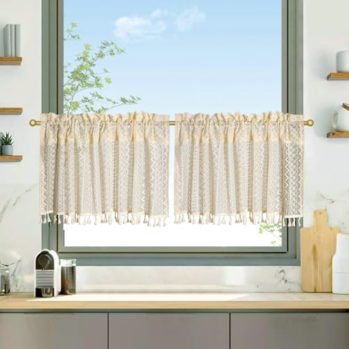 Beydodo Vorhänge Kurz 45CM, Scheibengardine Bistrogardine Boho Halbtransparent Beige mit Muster Geometrie Küchengardinen Landhausstil 2er Set 90x45CM Beydodo Vorhänge Kurz 45CM, Scheibengardine Bistrogardine Boho Halbtransparent Beige mit Muster Geometrie Küchengardinen Landhausstil 2er Set 90x45CM von Beydodo