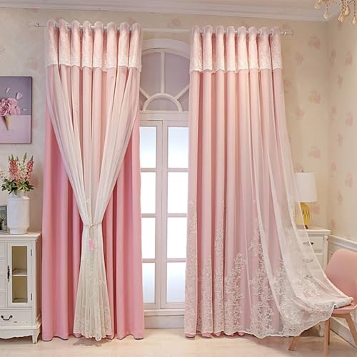 Beydodo Vorhänge Schlafzimmer Blickdicht 2er Set 132x213CM, Gardinen Ösen Rosa Doppellagig Weiß Fenstergaze Stickerei mit Blumen Muster Schiebevorhänge Kinderzimmer Wohnzimmer Beydodo Vorhänge Schlafzimmer Blickdicht 2er Set 132x213CM, Gardinen Ösen Rosa Doppellagig Weiß Fenstergaze Stickerei mit Blumen Muster Schiebevorhänge Kinderzimmer Wohnzimmer von Beydodo