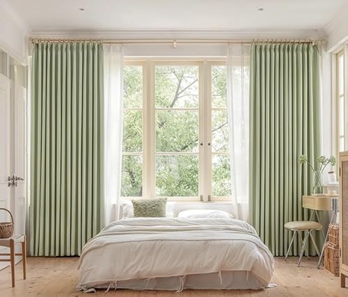Beydodo Vorhänge Verdunkelung mit Haken, Blickdichte Gardinen 2er Set 132x274CM Grün Leinenoptik Dick Modern Schiebevorhänge Verdunklungsvorhänge Jugendzimmer Schlafzimmer Wohnzimmer von Beydodo
