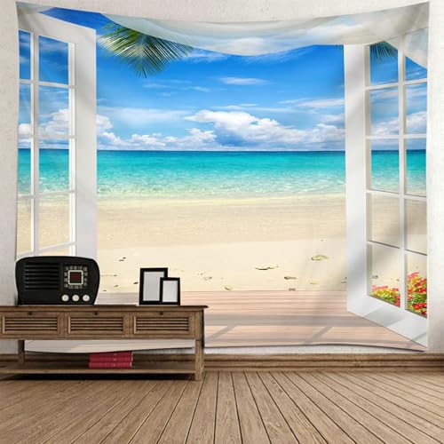 Beydodo Wandteppich 350x256, Wandvorhang Motiv Fensterblick Meer Muster Wall Tapestry Wandbehang Kinderzimmer Wanddeko Schlafzimmer von Beydodo