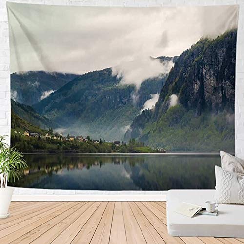 Beydodo Wandteppich Fantasy Tapisserie Lang 150x200CM Wandbehang Schlafzimmer Dorf See und Berge von Beydodo