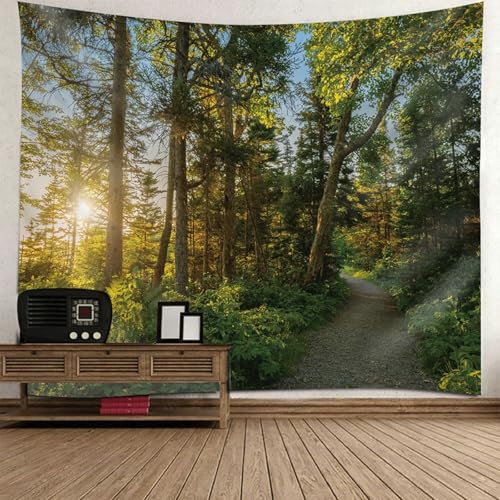 Beydodo Wandvorhang Motiv 260x240, Wandteppich Wandbehang Natur Wald und Pfad Muster Wandvorhang Kinderzimmer Wanddeko Schlafzimmer von Beydodo