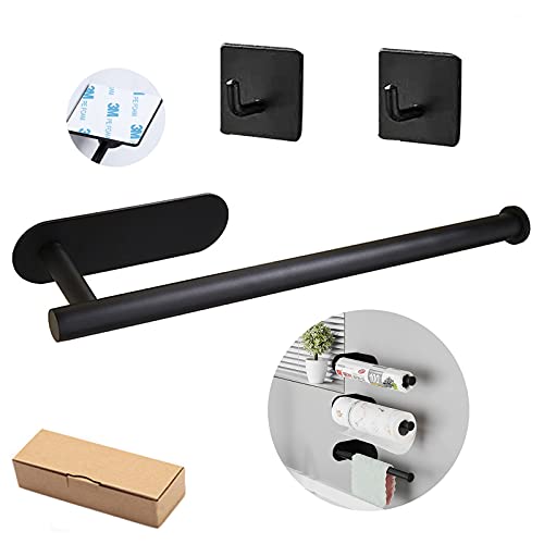 Beydodo küchenrollenhalter schwarz + 2 Handtuchhaken, Selbstklebender Toilettenpapierhalter ohne Bohren aus Edelstahl für Bad und Küche von Beydodo