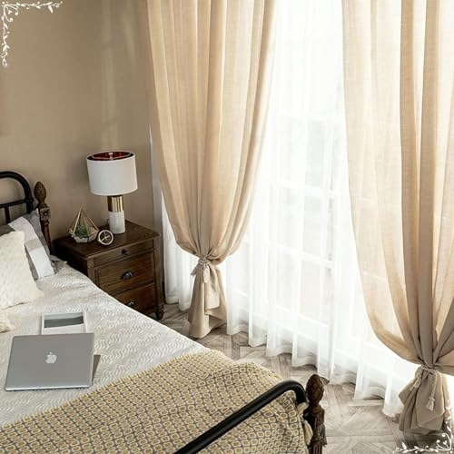 Vorhänge Halbtransparent mit Haken 107x244CM, Gardinenschals 2er Set Beige Nordisch Einfarbig Lichtdurchlässige Gardinen Polyester Schiebevorhänge für Wohnzimmer Schlafzimmer Küche von Beydodo