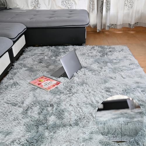 Beyeutao Hochflor Teppich 120x160cm Wohnzimmer Teppiche Living Room Rug Grau Teppich Shaggy Teppich für Wohnzimmer Schlafzimmer Teppiche Play Rug Outdoor Carpet. von Beyeutao