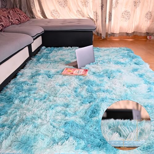 Beyeutao Hellblau Hochflor Teppich 140x200cm Wohnzimmer Teppiche Blue Living Room Rug Teppich Shaggy Teppich für Wohnzimmer Schlafzimmer Teppiche Play Rug Outdoor Carpet. von Beyeutao