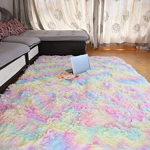 Beyeutao Irisierend Hochflor Teppich 140x200cm Wohnzimmer Teppiche Colorful Living Room Rug Teppich Shaggy Teppich für Wohnzimmer Schlafzimmer Teppiche Play Rug Outdoor Carpet. von Beyeutao