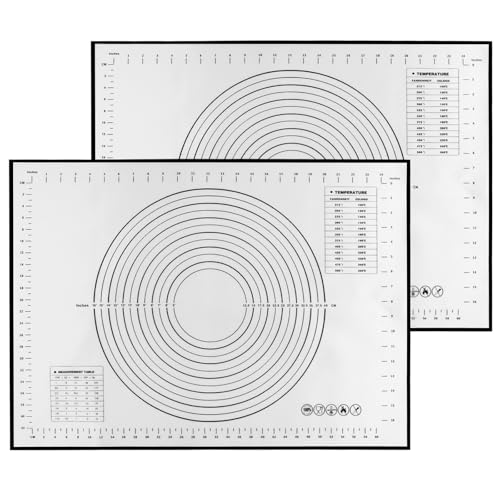 Beylce 2 Stück Backmatte Silikon, Antihafte Rutschfeste Silikonmatte 70 x 50 cm, Teigmatte Teigunterlage mit Messung für Fondant Pizza Brot Matte BPA Frei von Beylce
