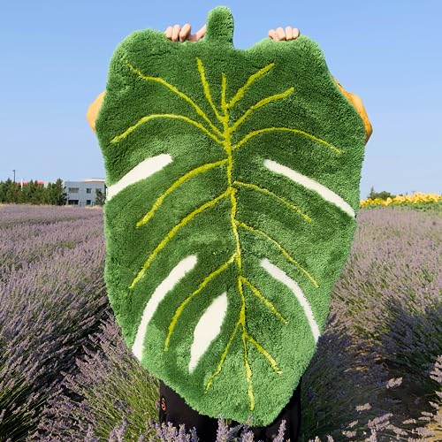 Beyond Deco Handgetufteter grüner Monstera-Blatt-Teppich, Palmblatt-Form, flauschig, für Kinderzimmer, Designer-Teppich, lustig, Heimdekoration, maschinenwaschbar, 89 x 58 cm von Beyond Deco