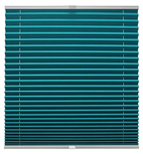 Plissee auf Maß Klemmfix für alle Fenster Montage über Klemmträger bis 27mm Faltrollo Blickdicht Sonnenschutzrollo Fenster-Rollo Petrol Breite: 101-110 cm, Höhe: 101-150 cm von Beyond Drape