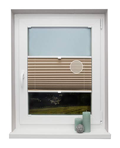 Plissee auf Maß Thermo für alle Fenster Montage in der Glasleiste Blickdicht mit Spannschuh Sonnenschutzrollo Beige Breite: 71-80 cm, Höhe: 101-150 cm von Beyond Drape