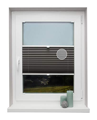 Plissee auf Maß Thermo für alle Fenster Montage in der Glasleiste Blickdicht mit Spannschuh Sonnenschutzrollo Dunkelgrau Breite: 30-40 cm, Höhe: 101-150 cm von Beyond Drape