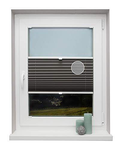 Plissee auf Maß Thermo für alle Fenster Montage in der Glasleiste Blickdicht mit Spannschuh Sonnenschutzrollo Dunkelgrau Breite: 61-70 cm, Höhe: 101-150 cm von Beyond Drape