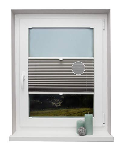 Plissee auf Maß Thermo für alle Fenster Montage in der Glasleiste Blickdicht mit Spannschuh Sonnenschutzrollo Hellgrau Breite: 41-50 cm, Höhe: 40-100 cm von Beyond Drape