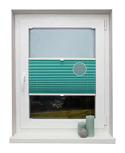 Plissee auf Maß Thermo für alle Fenster Montage in der Glasleiste Blickdicht mit Spannschuh Sonnenschutzrollo Türkis Breite: 41-50 cm, Höhe: 40-100 cm von Beyond Drape