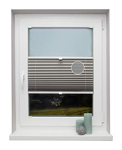 Plissee auf Maß Thermo für alle Fenster Montage in der Glasleiste Blickdicht mit Spannschuh Sonnenschutzrollo Hellgrau Breite: 81-90 cm, Höhe: 151-200 cm von Beyond Drape