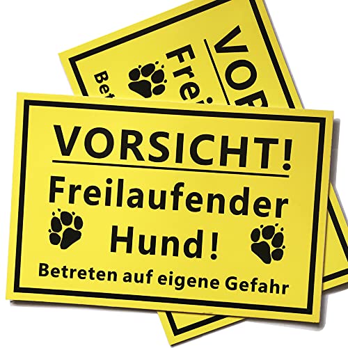 2 x Vorsicht! Freilaufender Hund - Warnschilder von Beyond Dreams - 20 x 30 cm - Betreten auf eigene Gefahr - gelb - 3 mm PVC Hartschaumplatte - Hundeschilder (2) von Beyond Dreams