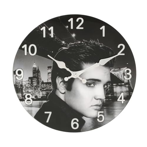 Beyond Happy Elvis Presley Retro Musik Legende Portrait Glasuhr (30 cm Durchmesser), Wanduhr von Beyond Happy