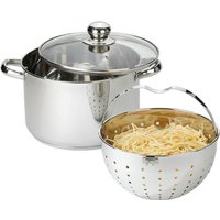 BEYOND Topf-Set, Edelstahl 18/8, (Set, 3 tlg., 1 Kochtopf mit Glasdeckel Ø 24 cm, 1 Siebeinsatz Ø 21,5 cm), Kochen,Braten,Schmoren,Backen,Dünsten,Dämpfen,Blanchieren,Induktion von Beyond