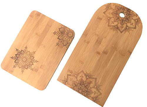 Servierbrett Käsebrett Schneidebrett Bambus Mandala 2er Set Laser geschnittene Servierplatte Servierbrett Käsebrett Schneidebrett Bambus Mandala 2er Set Laser geschnittene Servierplatte von Beyond