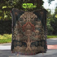 Medieval Fantasy Woven Blanket - 100% Cotton Tapestry Throw With Tree Village Design Antique Style Boho Gothic Nature Home Decor Medieval Fantasy Woven Blanket - 100% Cotton Tapestry Throw With Tree Village Design Antique Style Boho Gothic Nature Home Decor von BeyondDesignForYou