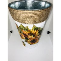 Weiße Rustikale Sonnenblumenvase| Sonnenblume Metall Vase| Vase Vom Bauernhof| Metallvase| Bauernhaus Dekor| Decoupage von BeyondVases